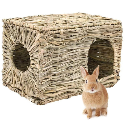 Lit d'herbe pour lapin, maison tissée en paille naturelle, jouets à mâcher pour lapins, nid de foin…