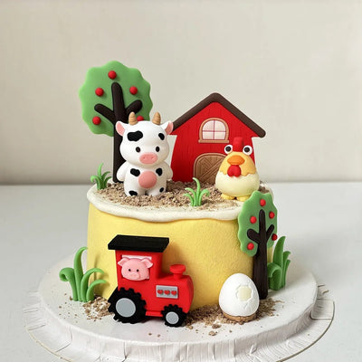 Cartoon Farm Cake Decoration Cow Chicken Tractor Cake Toppers Kids… - Vastura Ag