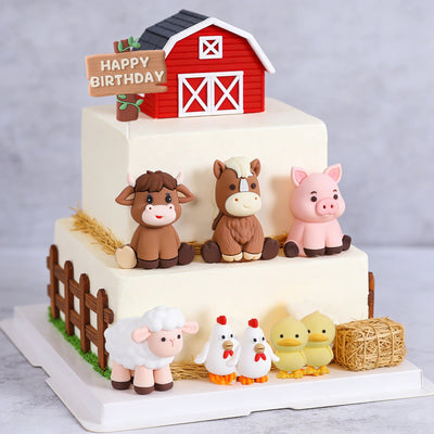 Farm Animal Birthday Theme Cake Dolls Kids Birthday Cake Decoration… - Vastura Ag