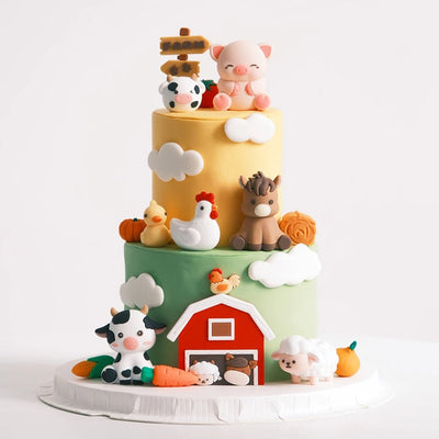 Farm Animal Cake Topper Set Cute Pig Sheep Cow Horse with Vegetables… - Vastura Ag