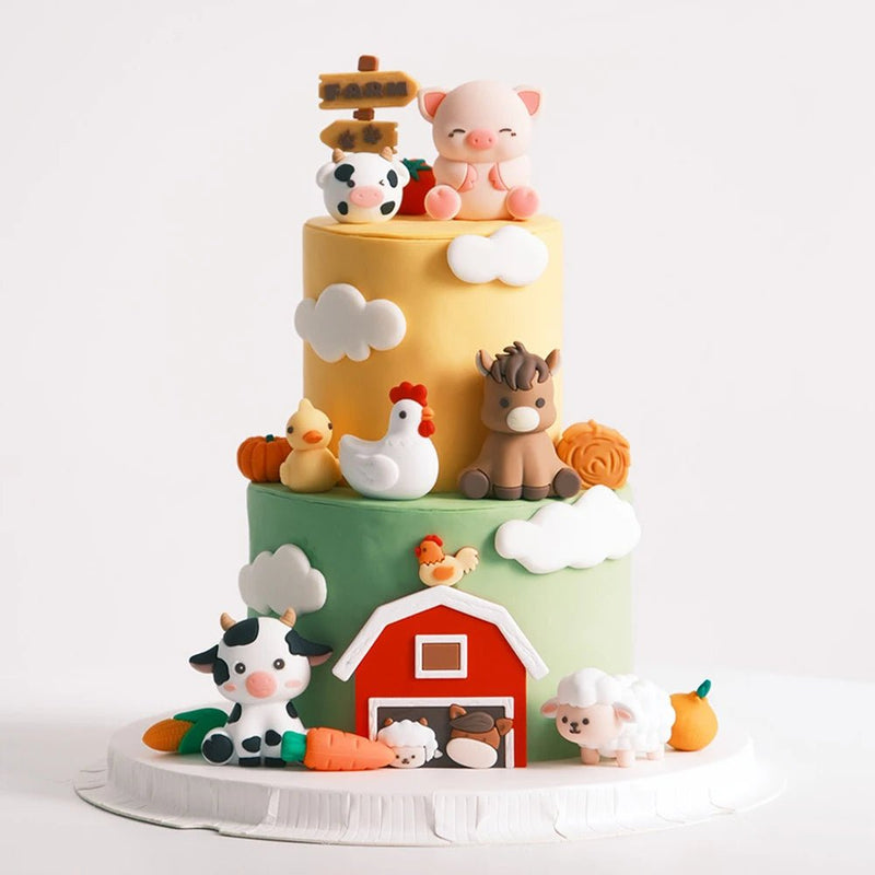 Farm Animal Cake Topper Set Cute Pig Sheep Cow Horse with Vegetables… - Vastura Ag