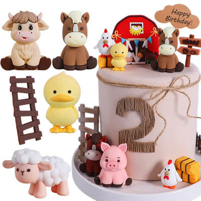 Happy Farm Cake Decoration Farm Critters Cake Topper Horse Chickens… - Vastura Ag