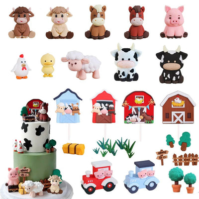 Rustic Farm Party Cake Decorations Cow & Pig & Mountain Cattle Cake…